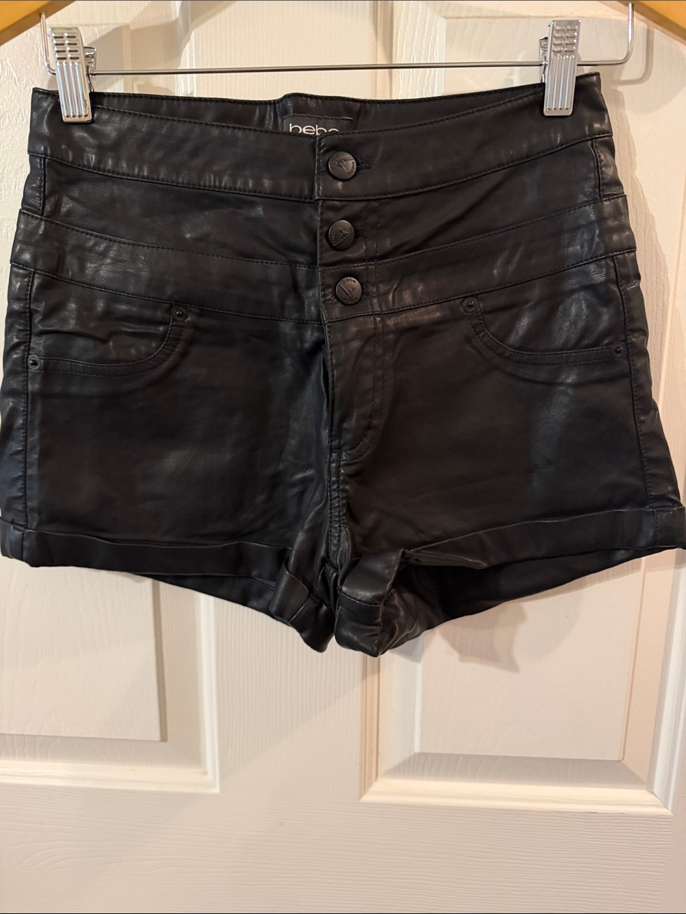 bebe Black Faux Leather High-Rise Shorts